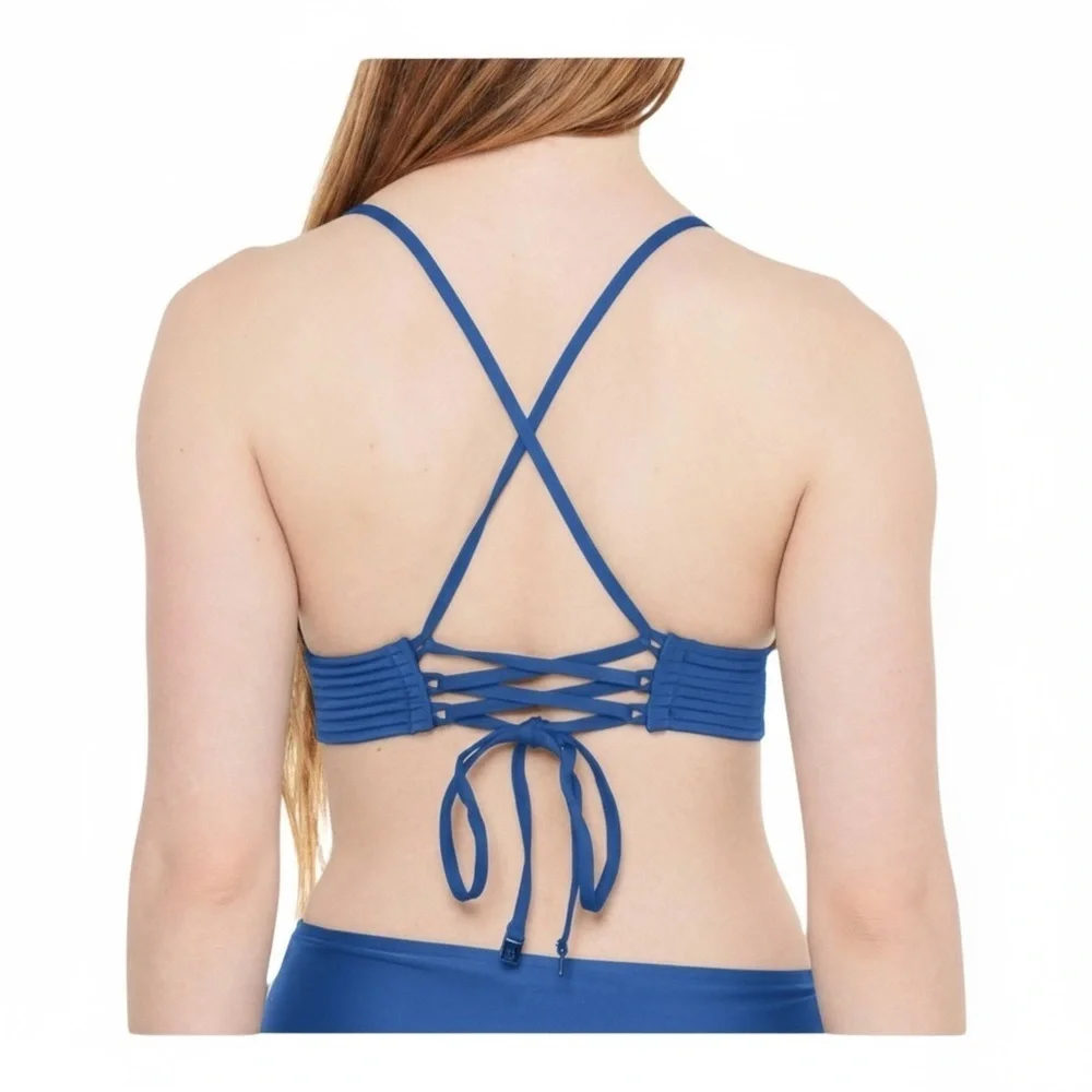 Seafolly Pintucked Fixed Triangle Bikini Top in Mediterranean Blue NWT
